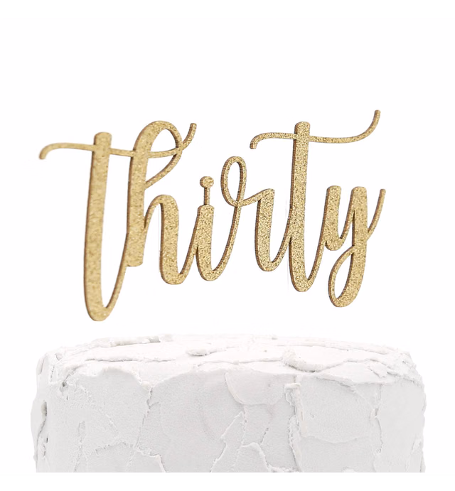 NANASUKO 30th Birthday Cake Topper - thirty - Double Sided Gold Glitter - Premium quality Made in USA