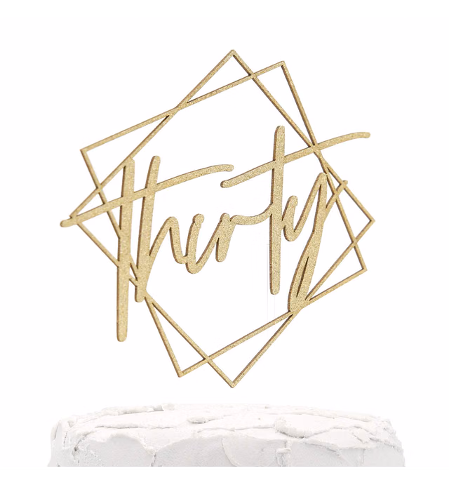 NANASUKO 30th Birthday Cake Topper - thirty - with Modern Geometric Frame - Double Sided Gold Glitter - Premium Quality Made in USA