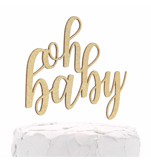 NANASUKO Baby Shower Cake Topper - oh baby - Double Sided Gold Glitter - Premium Quality Made in USA
