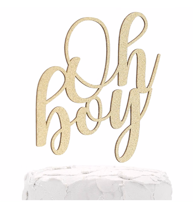 NANASUKO Baby Shower Cake Topper - Oh boy - Double Sided Gold Glitter - Premium Quality Made in USA