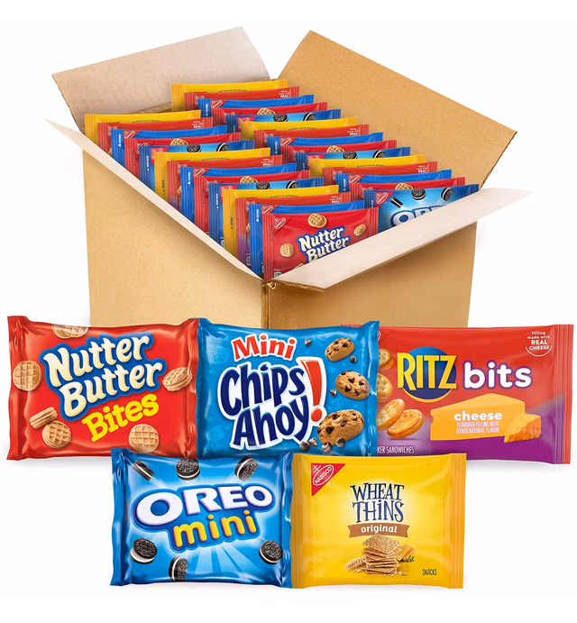 OREO Mini Cookies, Mini CHIPS AHOY! Cookies, RITZ Bits Cheese Crackers, Nutter Butter Bites & Wheat Thins Crackers, Nabisco Cookie & Cracker Variety Pack, School Lunch Box Snacks, 50 Snack Packs