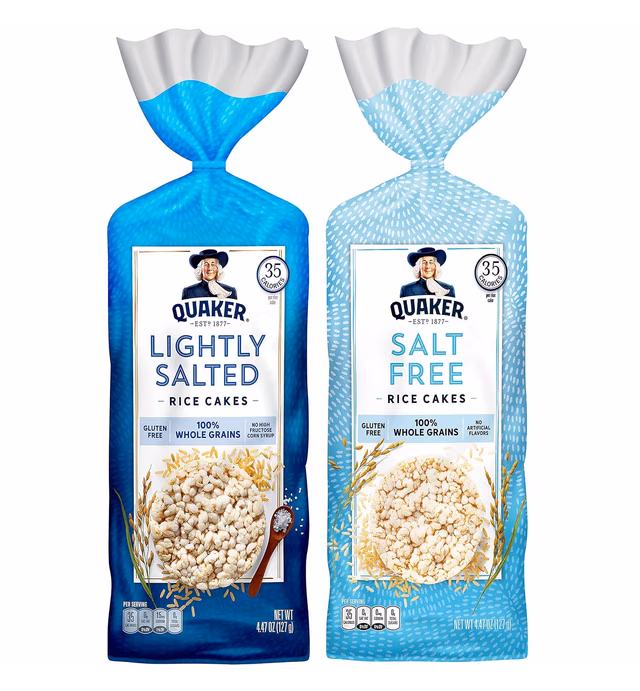 Quaker Large Rice Cakes, Gluten Free, Lightly Salted + Salt Free Variety Pack, 4.47 Ounce (Pack of 6)