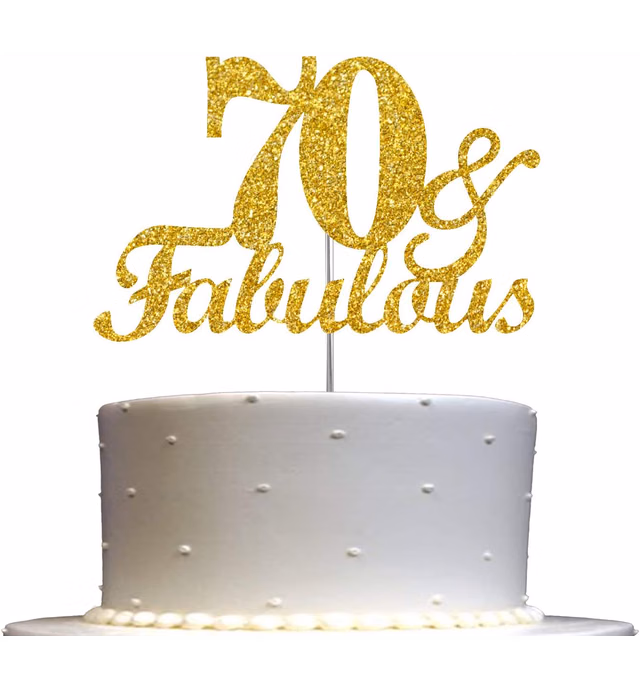 70 & Fabulous Cake Topper Gold Glitter, 70th Birthday Party Decoration Ideas, Premium Quality, Sturdy Doubled Sided Glitter, Acrylic Stick. Made in USA (70th)