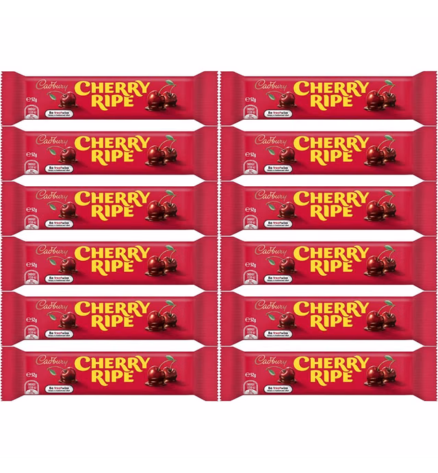 Cadbury Australia Cherry Ripe chocolate bar 52g - 12 Pack - Made in Australia, 1.83 Ounce