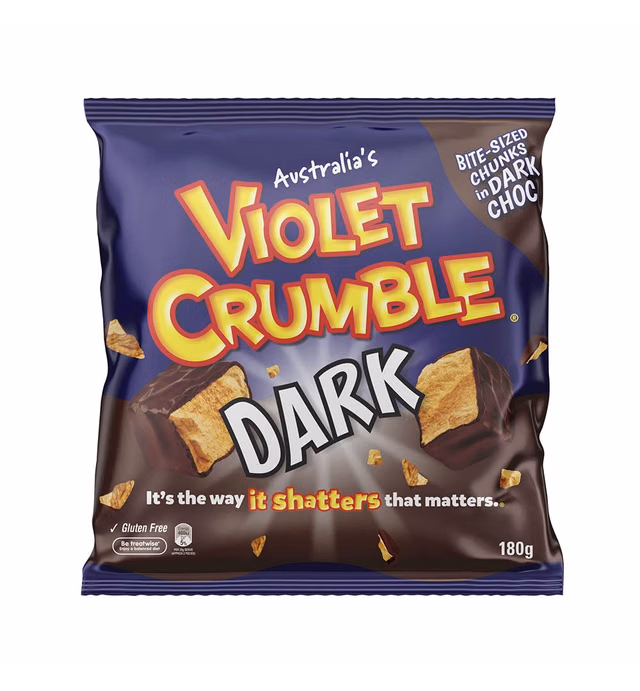 Robern Menz Violet Crumble Dark Chocolate - Bite Size Chunks - 180gram / 6.3oz - Imported From Australia