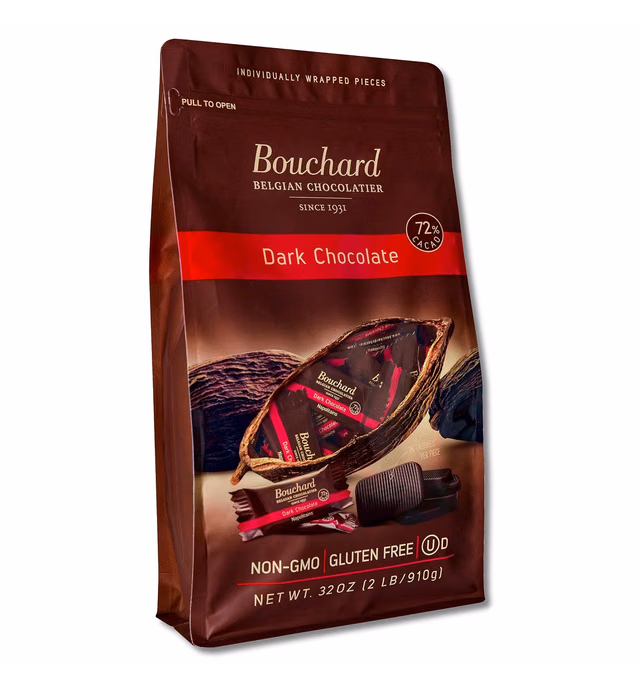 Bouchard Premium Belgian Dark Chocolate with 72% Cacao | Individually Wrapped Pieces (2 LB)