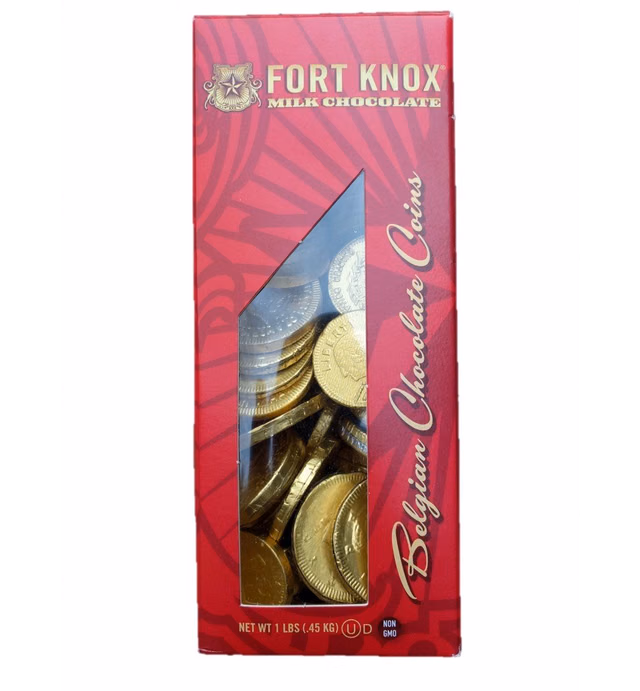 Fort Knox Gold Tone Foil Wrapped Belgian Milk Chocolate Coins, 1 Pound