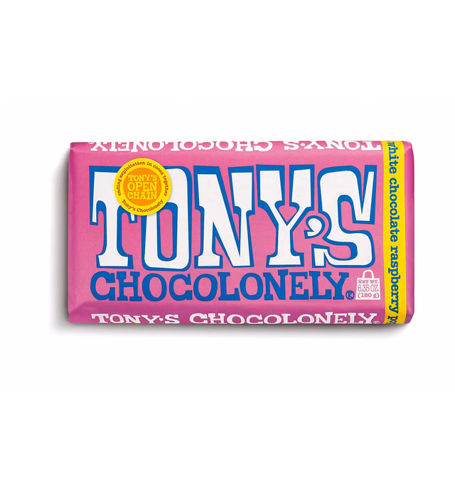 Tony's Chocolonely White Chocolate Raspberry Popping Candy Bar, 6.35 OZ