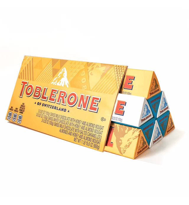 Toblerone Swiss Chocolate Gift Set, Milk Chocolate, White Chocolate & Crunchy Salted Caramelized Almond, 9 - 3.52 oz Bars