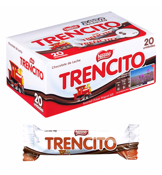 Chocolate Trencito Nestle 20 Mini Bars x 14 Grms Each Total 280 Grms (9.9 oz). Promoted Pack