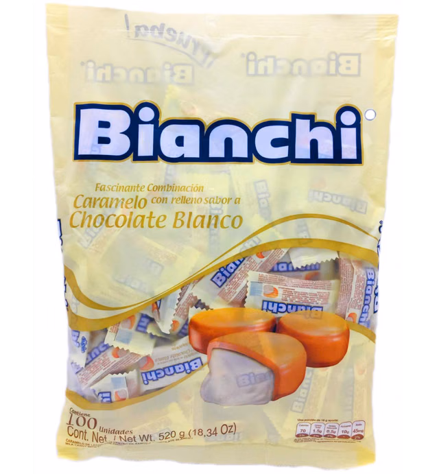 Eight-14 Bianchi Chewy Caramel Candy - Milk Candy with White Chocolate Center - 18.34 oz Bag Of 100 Pcs, BIANCHI WHITE CHOCOLATE