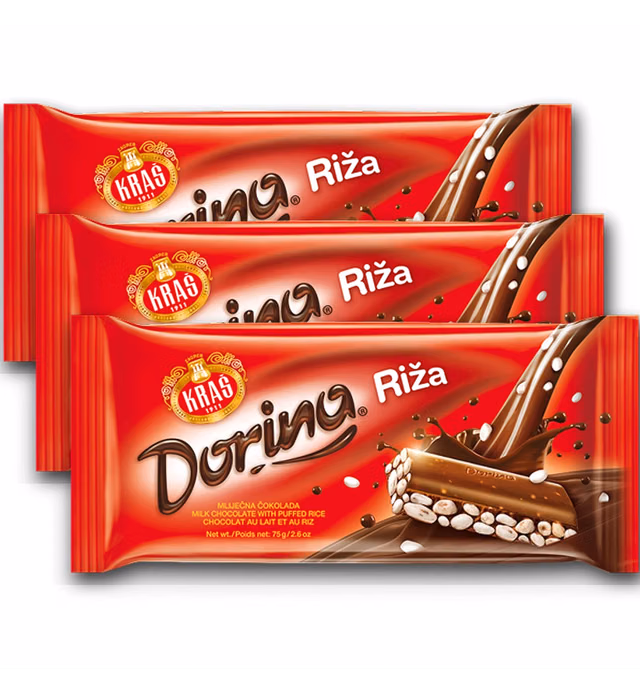 Dorina Chocolate bar form Croatia (Riza - Milk Chocolate With Puffed Rice 75g 3Pack)