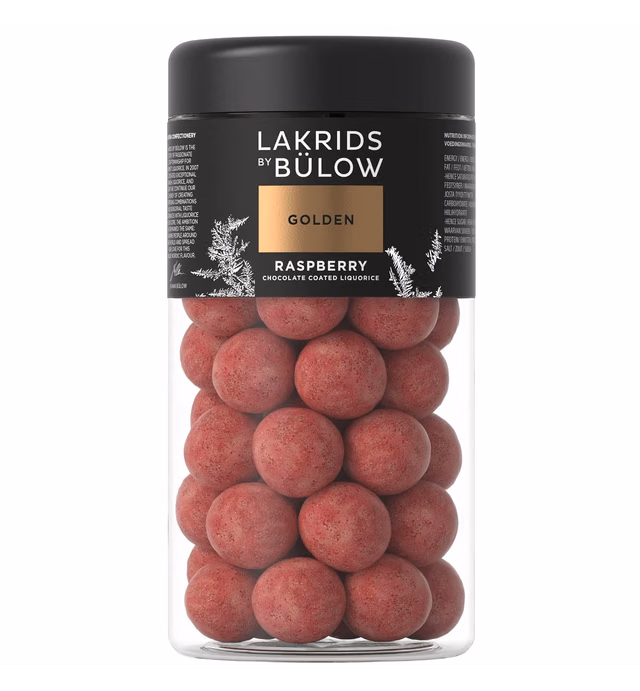 LAKRIDS BY BÜLOW - GOLDEN - Raspberry - 10.41 OZ - Chocolate Coated Licorice Balls - Sweet Licorice Core Coated with White Chocolate & Raspberry