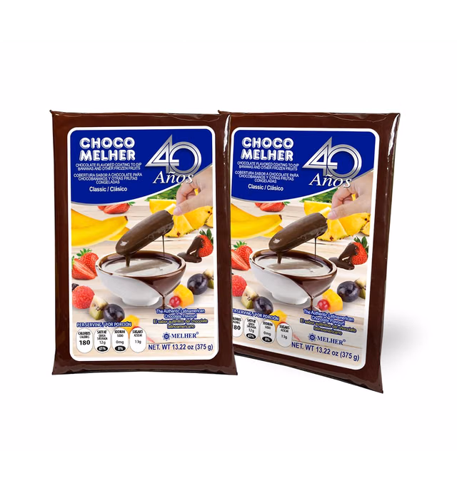 CHOCOMELHER Clasico - 2 Pack Milk Chocolate Flavored Coating for Chocobananos - Cobertura de Chocolate - Best to Cover Frozen Bananas & Strawberries - Traditional Snack from El Salvador - 2 of 13.22 oz Bags.