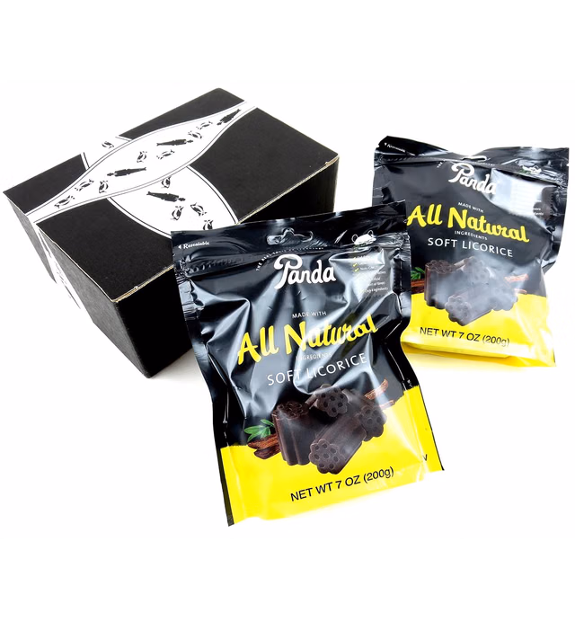 Panda All Natural Black Licorice, 7 oz Bags in a BlackTie Box (Pack of 2)