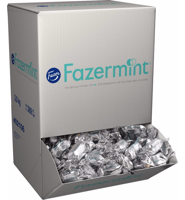 Fazer Fazermint - Original - Finnish - Creamy - Mint - Dark Chocolate - Chocolates - Pralines - Candies - Box 3,0 kg