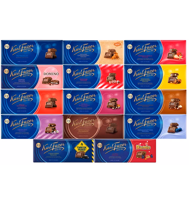 Karl Fazer Chocolate 180g-200g (Pack of 10) - Pick Any 10 bars from 14 Flavors