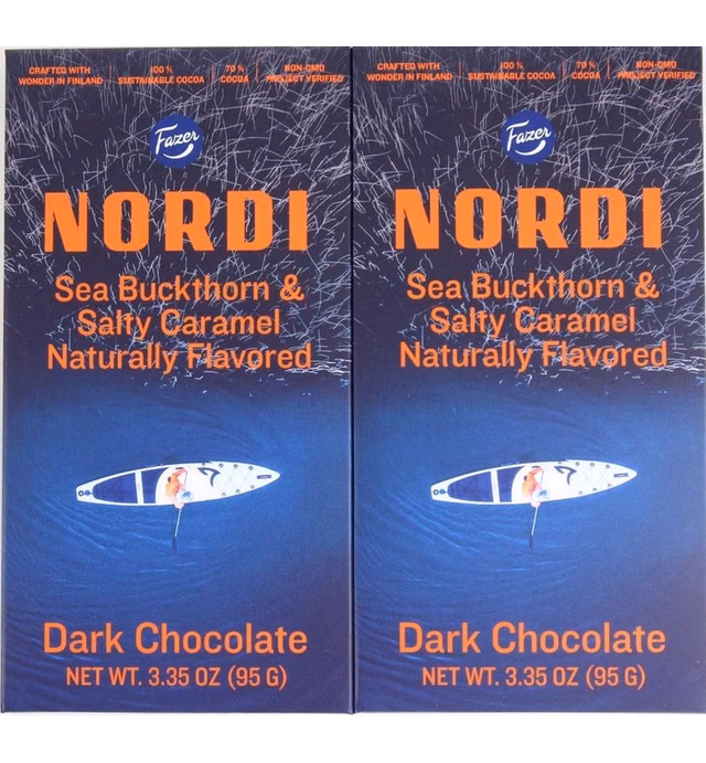 Karl Fazer Dark Chocolate Bars (Pack of 2) (Sea Buckthorn and Salty Caramel)