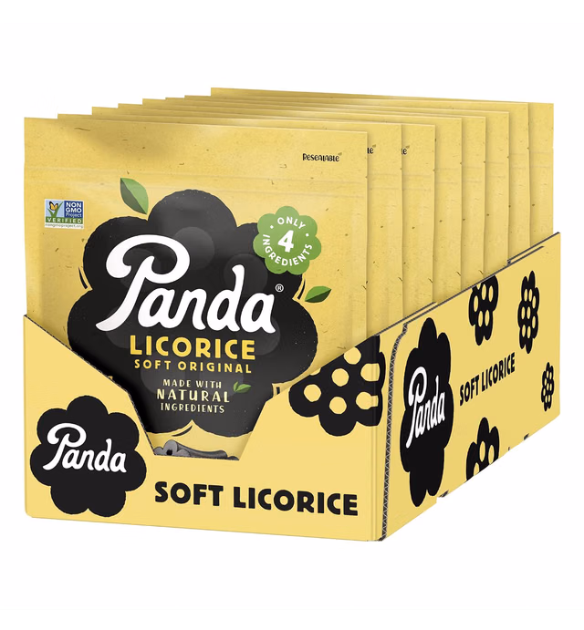 Panda ® | Natural Soft Original Licorice | Pure Panda Black Licorice Candy Made with Only Four Natural Ingredients | Non-GMO Project verified | Vegan & Fat Free | 200 G - 7 OZ x 8 – Resealable Bags Pack
