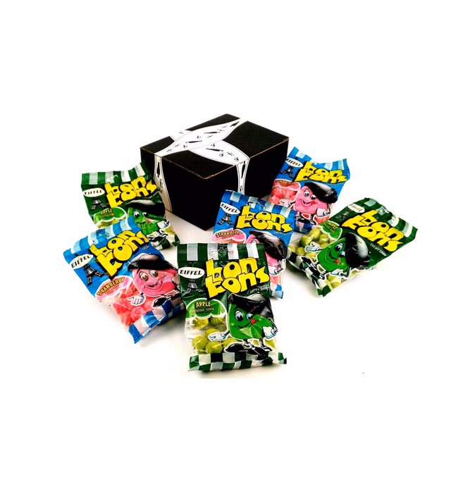 Eiffel Bon Bons 2-Flavor Variety: Three 4 oz Bags Each of Strawberry and Apple in a BlackTie Box (6 Items Total)