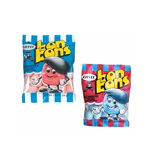 Eiffel Bon Bons 1.25oz 8 Bag Variety Snack Pack, French Candy (4 Strawberry, 4 Blue Raspberry)