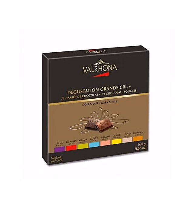 Valrhona 32 French Gourmet Chocolate Squares 6 Dark chocolates & 2 Milk Chocolates assortment, Gift box