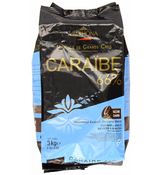 Valrhona Dark Chocolate - 66% Cacao - Caraibe - 6 lbs 9 oz bag of feves