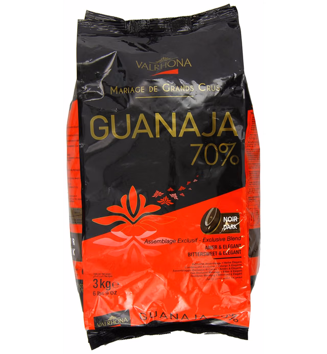 Valrhona Dark Chocolate - 70% Cacao - Guanaja - 6 lbs 9 oz bag of feves