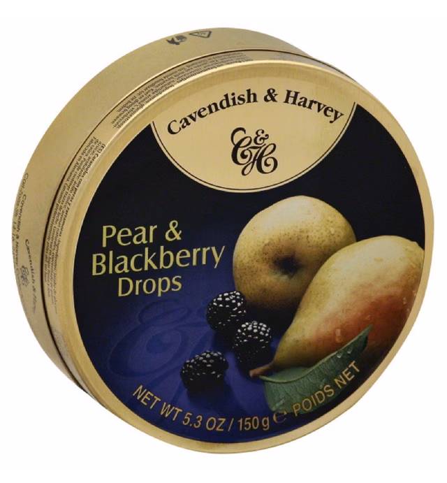 Cavendish & Harvey | Pear & Blackberry Hard Candy Drops | 5.3 Ounce Tin