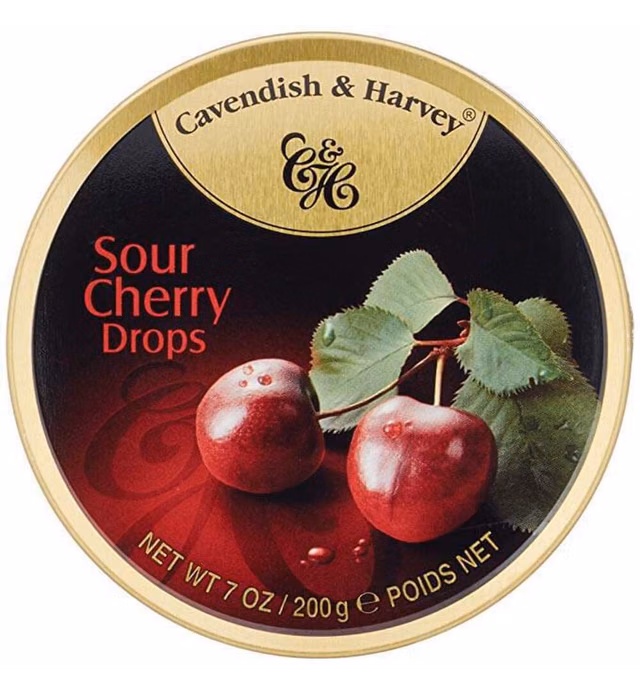 Cavendish & Harvey | Sour Cherry Hard Candy Drops | 5.3 Ounce Tin