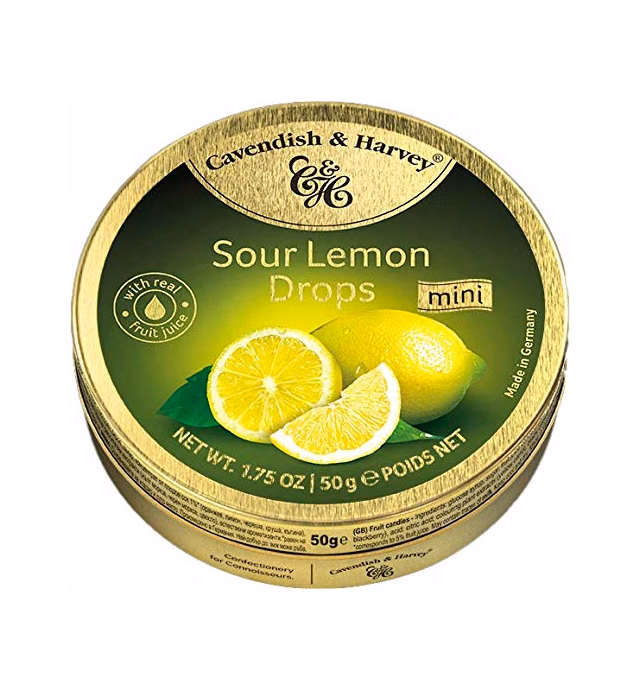 Cavendish & Harvey | Sour Lemon Hard Candy Drops | 1.75 Ounce Tins - 6 Pack
