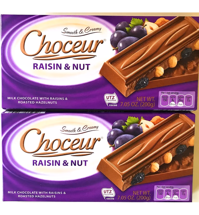 Choceur Raisin & Nut Milk Chocolate With Raisins & Roasted Hazelnuts 7.5 oz (200 g) (Pack of 2)