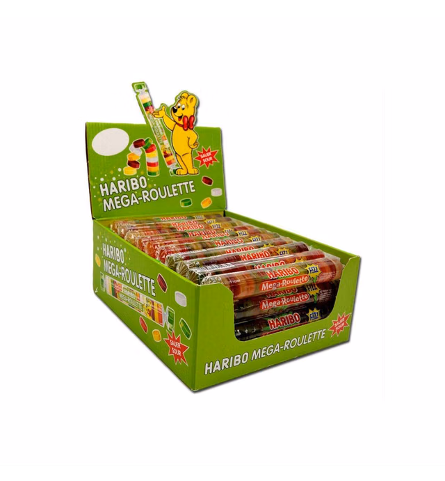 HARIBO Mega Roulette 45g rolls -PACK of 40 ROLLS - FIZZ Sour