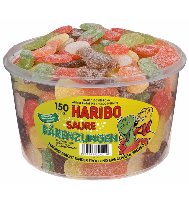 Haribo Saure Barenzungen, Sour Bears Tongues, Tub