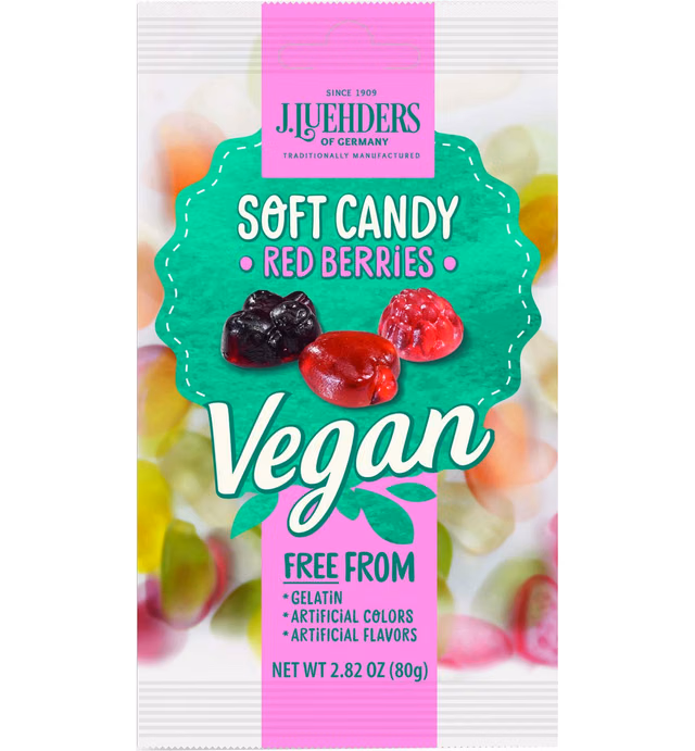 J. Luehders Vegan Soft Gummy Candy, Red Berries, 2.82 Ounce (Pack of 10)