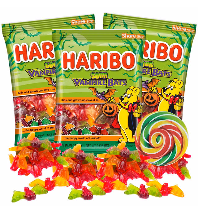 Fruit Flavored Sour Vampire Bats Halloween Gummy Candy, 3 Pack, 4 oz Bag
