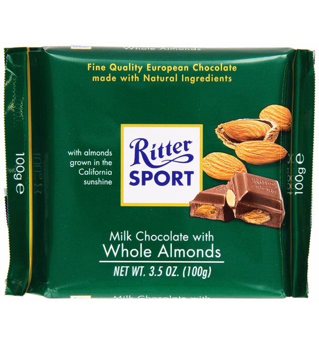 Ritter Sport Choc Bar Milk Whole Almond, 3.5 oz