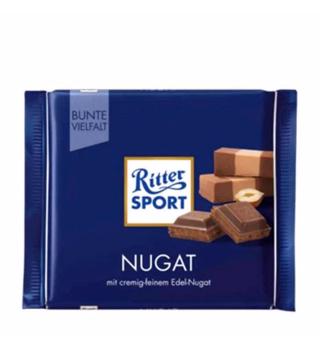 RITTER SPORT CHOC BAR MLK NOUGAT-PRALINE