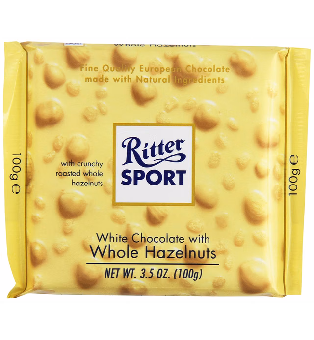 Ritter Sport White Chocolate with Whole Hazelnuts, 3.5 Ounce (Pack of 10)