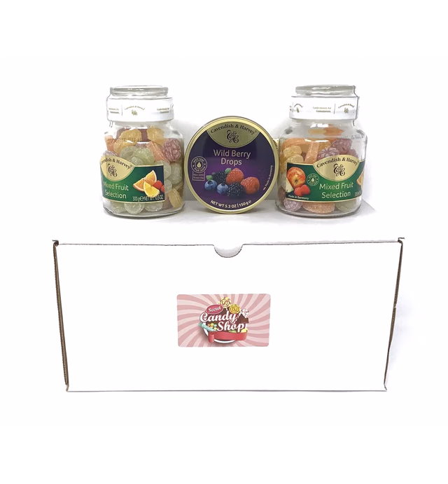 Cavendish and Harvey Mixed Fruit Selection Hard Candy in Glass Jar, 10.5oz (Pack of 2) + FREE Fruit Tin (5.3oz)