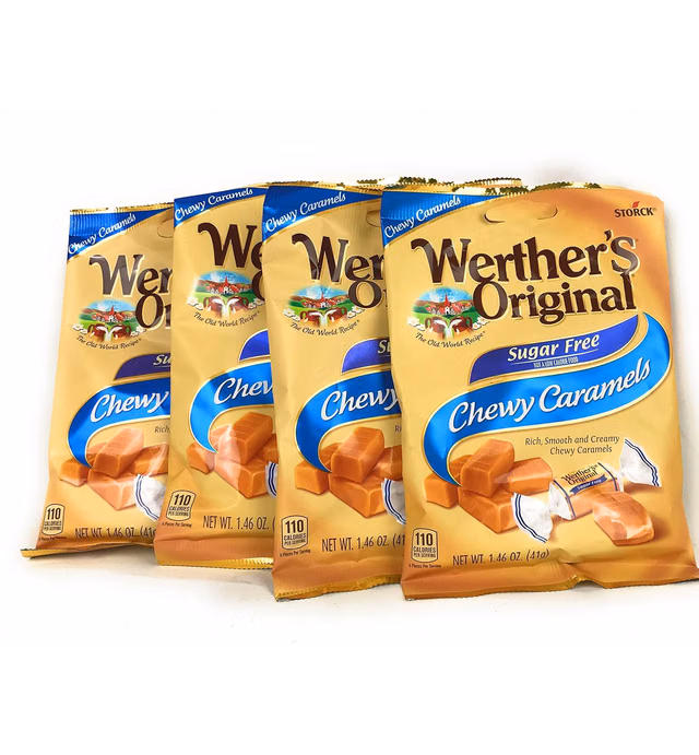 Werther's Chewy Caramels Candies Original Sugar Free, 1.46 Ounce Pack of 4