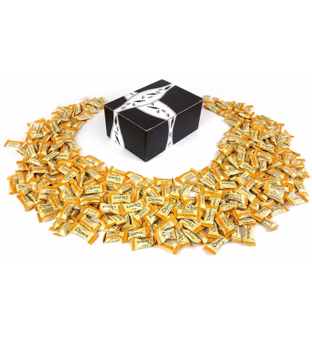 Chimes Mango Ginger Chews, 3 lb Bag in a BlackTie Box