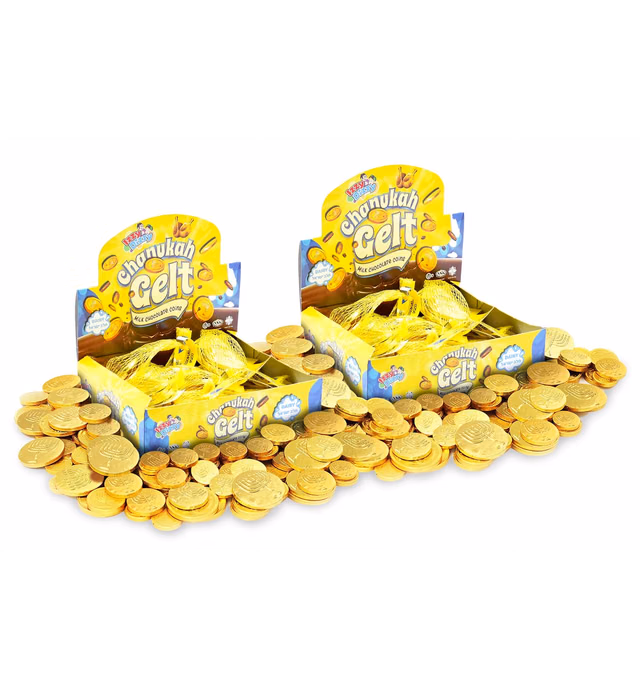 Hanukkah Gelt Coins Chocolate - Kosher Milk Chocolate Coins - 48 Mesh Bags Filled with Menora Embossed Hanukkah Gelt Coins