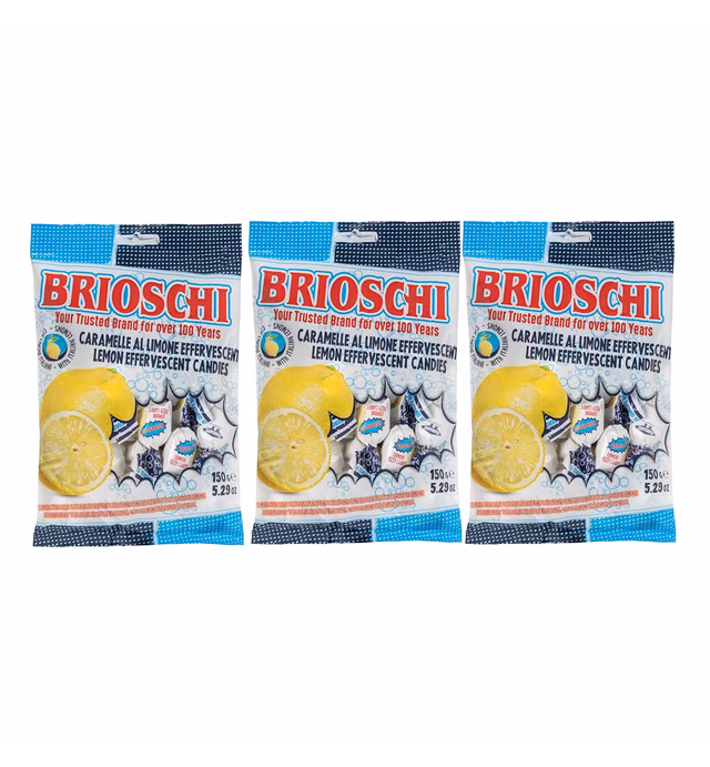 Brioschi Lemon Flavored Effervescent Fizzy Digestive Italian Candies, 5.29 oz (Pack of 3) bags