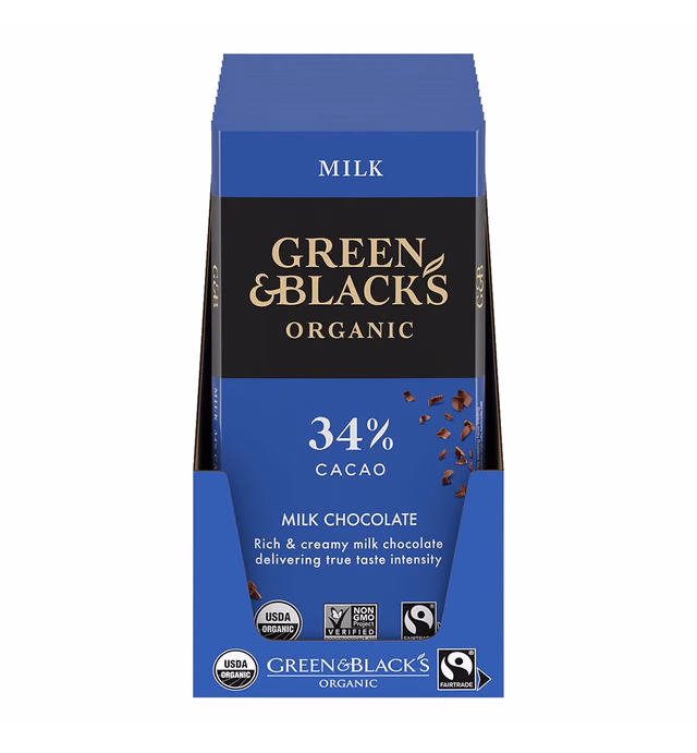 Green & Black's Organic Milk Chocolate Bar, 34% Cacao, 10 - 3.17 oz Packs
