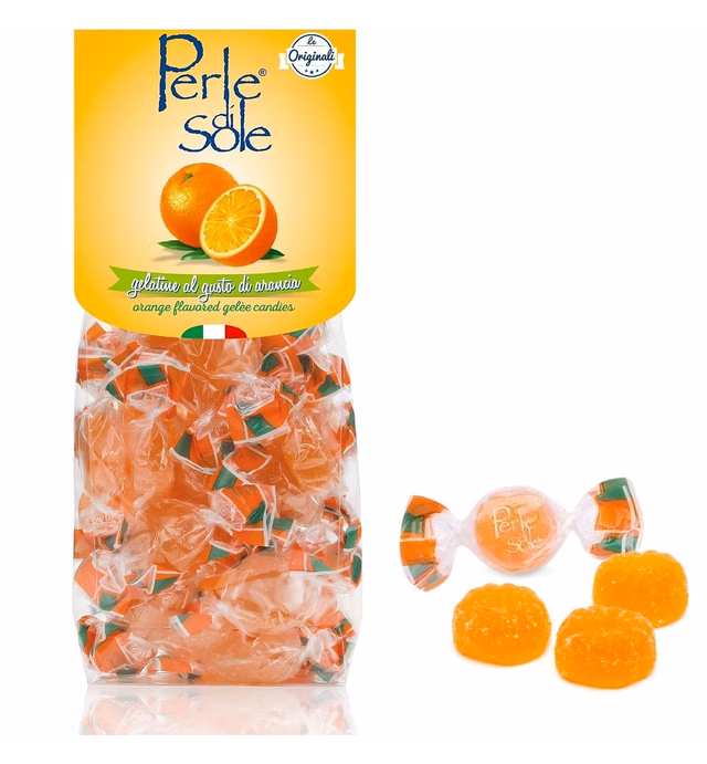Perle di Sole Orange Jellies - Italian Jelly Candy Individually Wrapped (7.05oz. Bag) Single Pack - Italian Fruit Candy