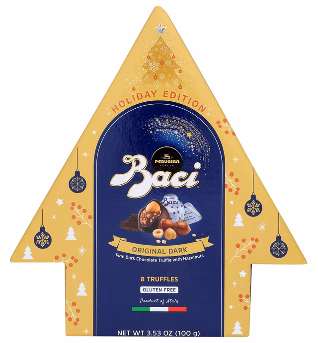 Baci Dark Chocolate Holiday Edition Christmas Tree Box by Perugina | 3.53oz – 8 Truffles Imported from Italy