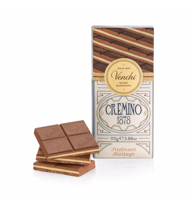 Venchi - Cremino 1878 Chocolate Bar with Almond Gianduja and Hazelnuts, 3.88oz - Gluten Free