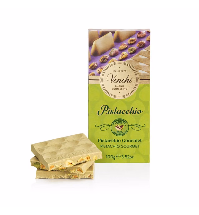 Venchi - Pistachio Gourmet Chocolate Bar - White Chocolate and Pistachio Paste Cream Bar, 3.53 oz - Gluten Free