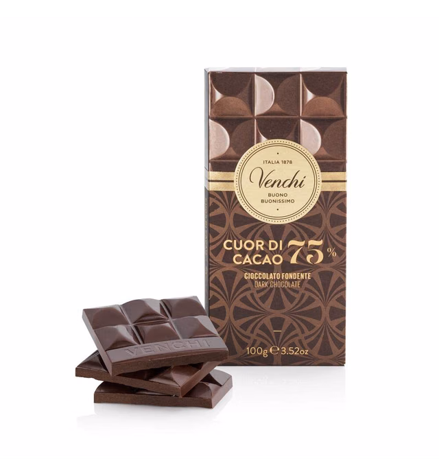 Venchi Cuor di Cacao 75% Extra Dark Chocolate Bar 3.52oz